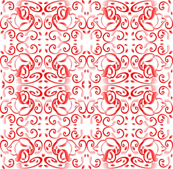 Червоний Безшовний фон з квітковим орнаментом з листям і квітами — стоковий вектор