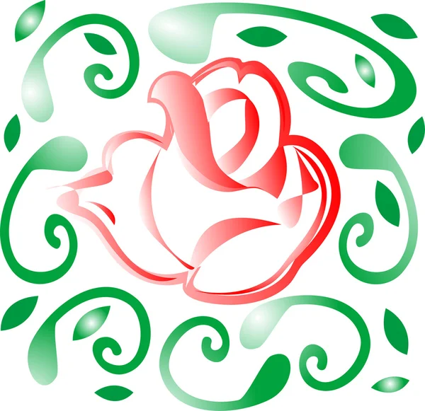 Abstract red rose with green leaves background — Stock Vector