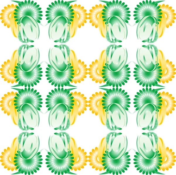 Fond sans couture avec rose verte et fleur jaune — Image vectorielle