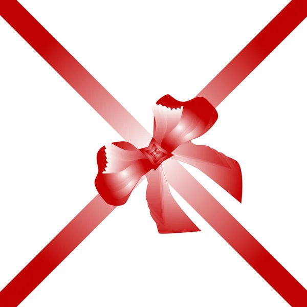 Arc cadeau rouge avec deux rubans isolés sur blanc — Image vectorielle