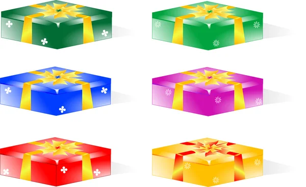 Gift box with glossy yellow ribbon — Stock Vector