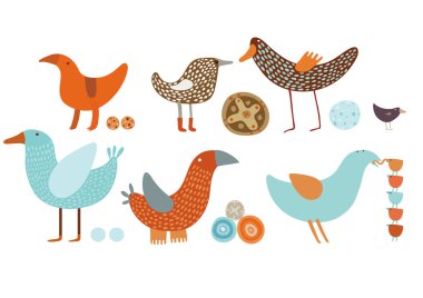 orange-blue birds vector set clipart