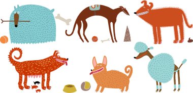 orange-blue vector dogs set clipart