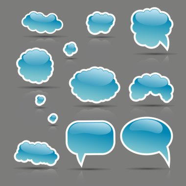 Square vector blue bubbles glossy set on the gray background clipart