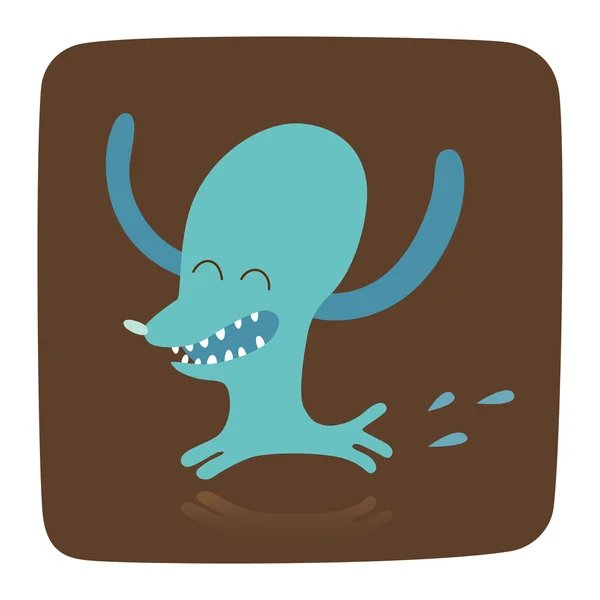 Ilustración vectorial cuadrada de perro azul corriendo en el fondo marrón — Vector de stock