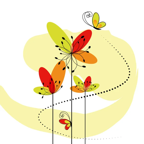 Flor de primavera abstrata com borboleta — Vetor de Stock