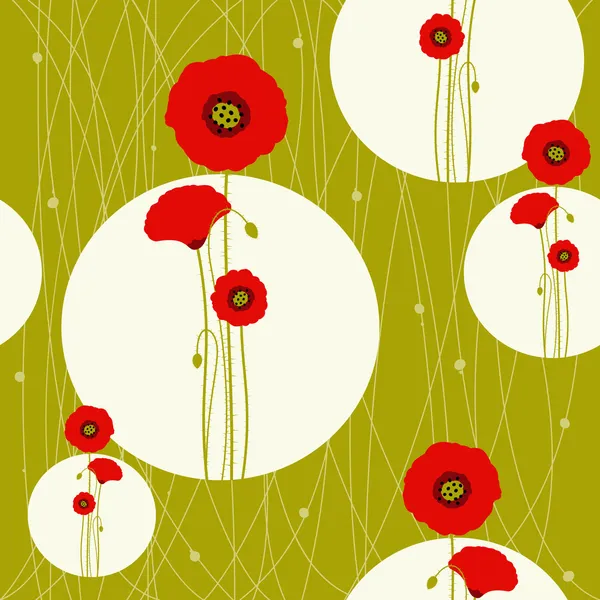 抽象的な赤いケシ シームレス パターン背景 — ストックベクタ