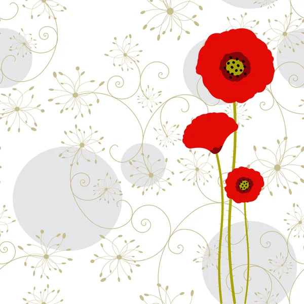 Abstract red poppy on seamless pattern background — Stock Vector