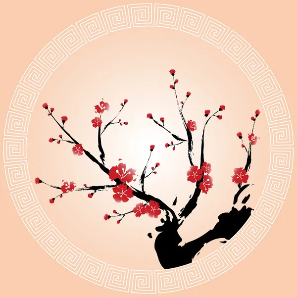Pintura de estilo oriental, flor de ameixa —  Vetores de Stock