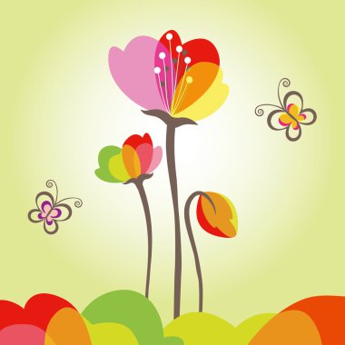 Springtime colorful flower with butterfly clipart