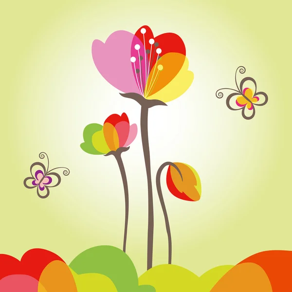 Jarní barevný květ s motýl — Stockový vektor