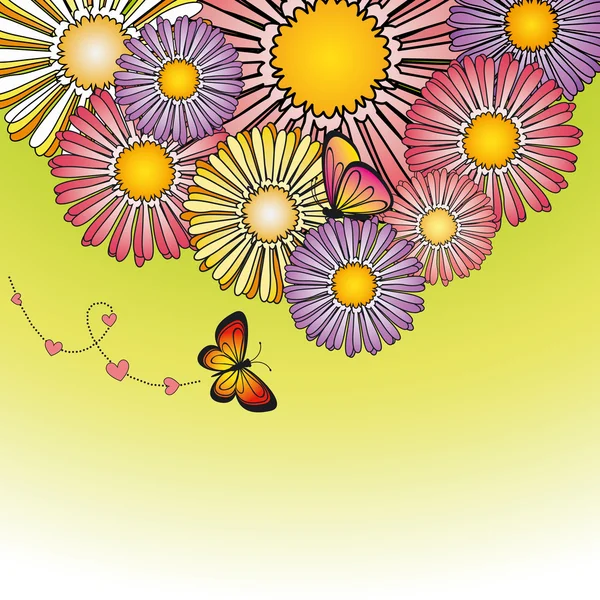 Flor de primavera abstracta con mariposa — Vector de stock