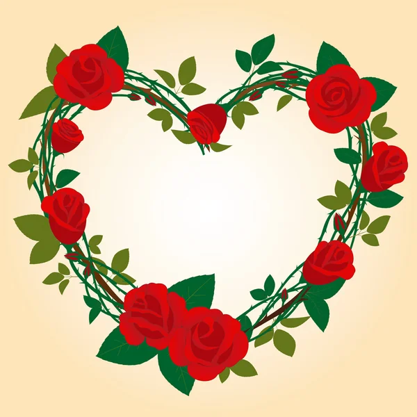 Vektorové růže rám ve tvaru srdce — Stockový vektor