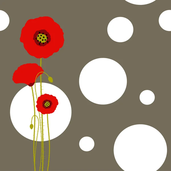 红罂粟在花卉无缝花纹背景下的应用 — 图库矢量图片