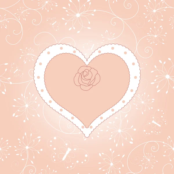 Vintage blommig hjärta med rosa gratulationskort — Stock vektor