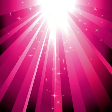 Sparkling stars descending on magenta light burst clipart