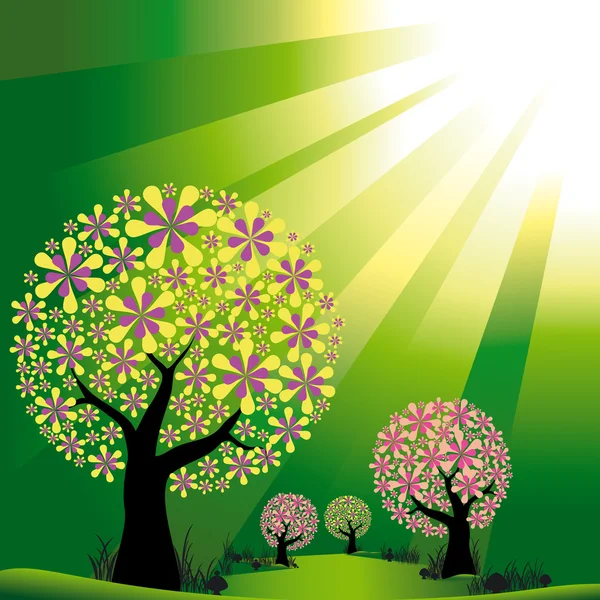 Абстрактные деревья на зеленом светлом фоне — стоковый вектор