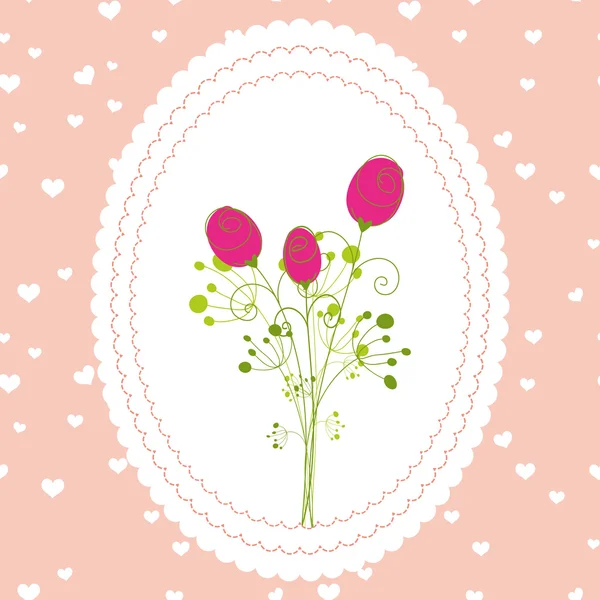 봄 날 장미 꽃 분홍색 배경 인사말 카드 — 스톡 벡터