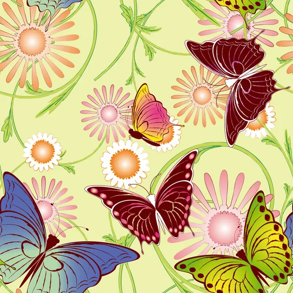 Abstract springtime colorful floral butterfly seamless pattern — Stock Vector