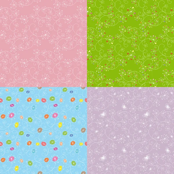 Set of floral seamless pattern — Stock Vector