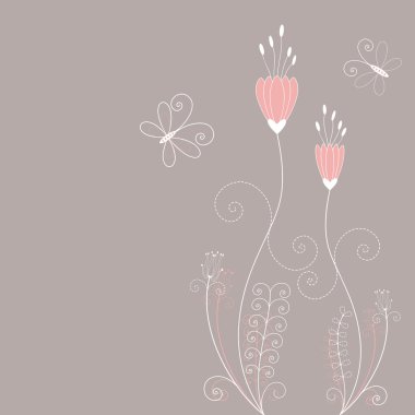 Abstract pink floral butterfly greeting card clipart