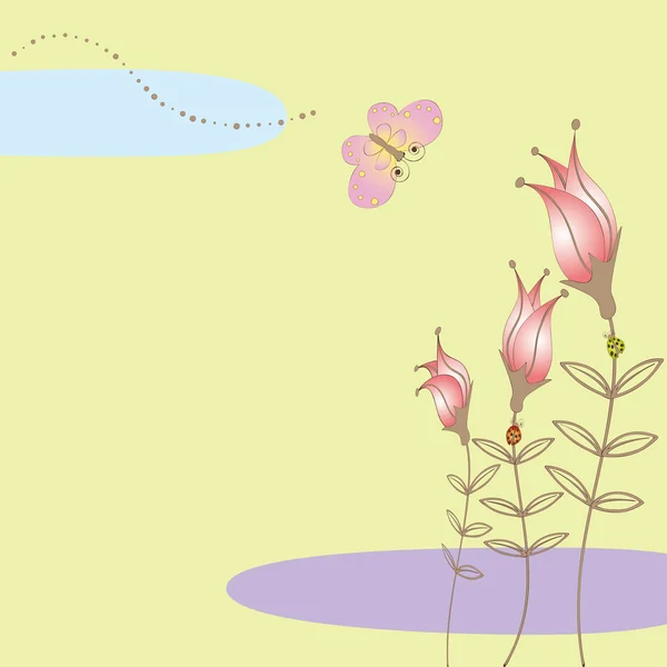 抽象的なカラフルな花蝶の背景 — ストックベクタ