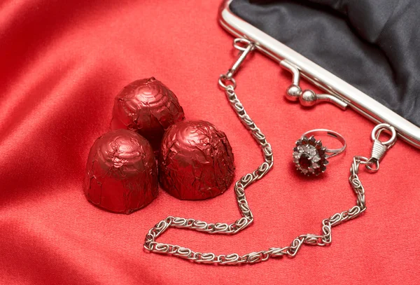 Valentýnské dárky s čokoládou — Stock fotografie