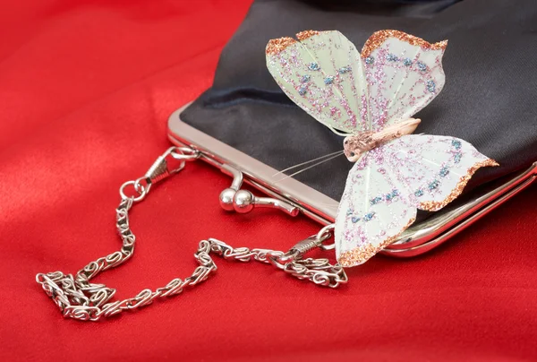 stock image Black purse with butterfly on Valentines