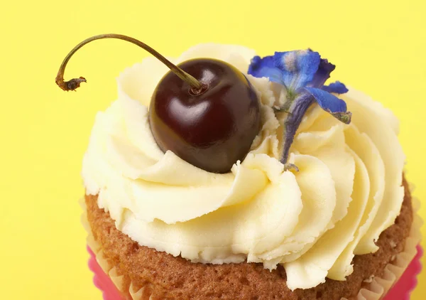 Miniatuur Vanille cupcake met cherry — Stockfoto