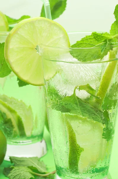 stock image Two mojito cocktails on green background