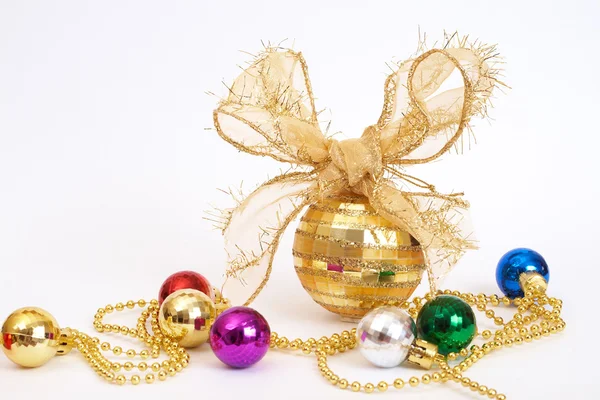 Gold Christmas baubles — Stock Photo, Image