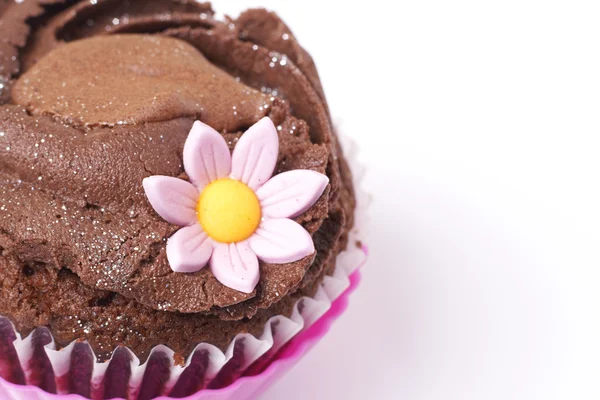 stock image Chocolate cupcake with pink flower