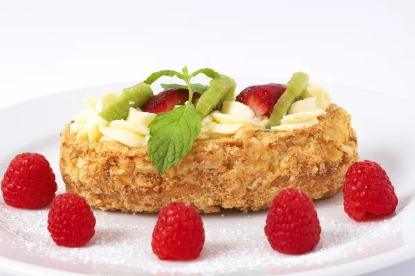 stock image Fruit boat cake with raspberries