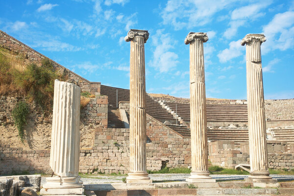 Ruins of columns in Asklepion in ancient city of Bergama