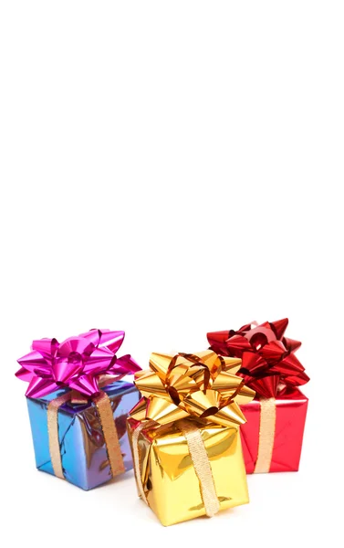 Yay ile üç hediye kutusu — Stok fotoğraf