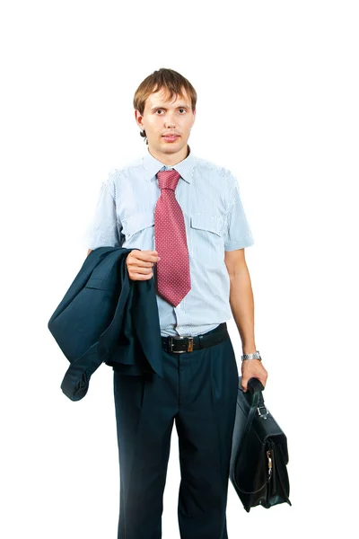 stock image The businessman with a jacket in hands