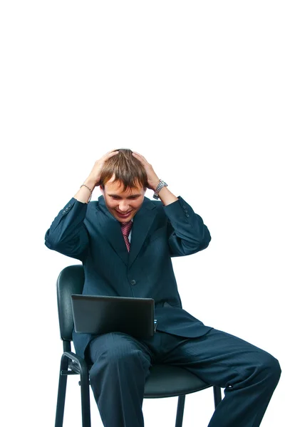 stock image The businessman with the laptop