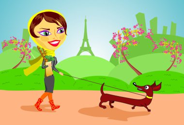 Woman with dog in Paris clipart