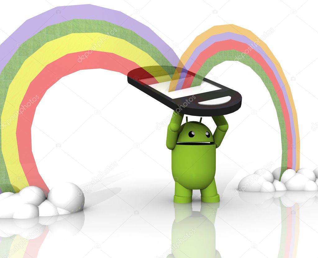 3d robo with rainbow phone