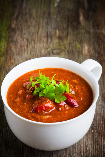 A cup of chili con carne