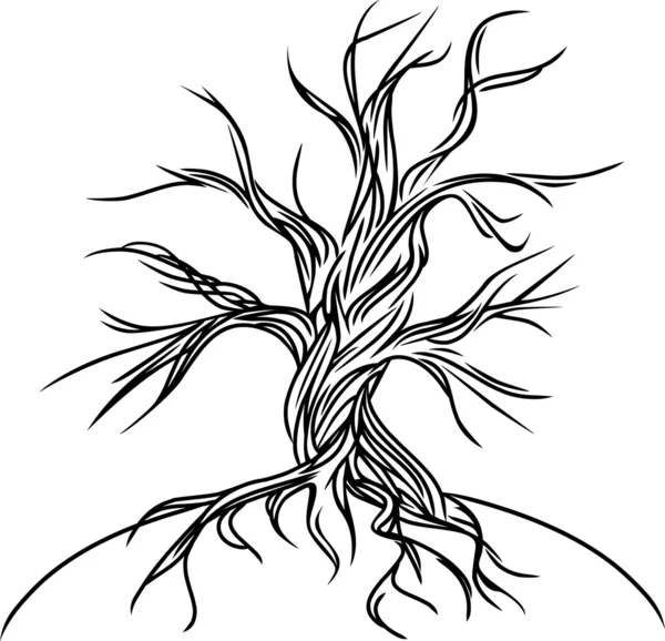 Vieil arbre sans feuilles. Stylisation, lignes noires sur le blanc . — Image vectorielle