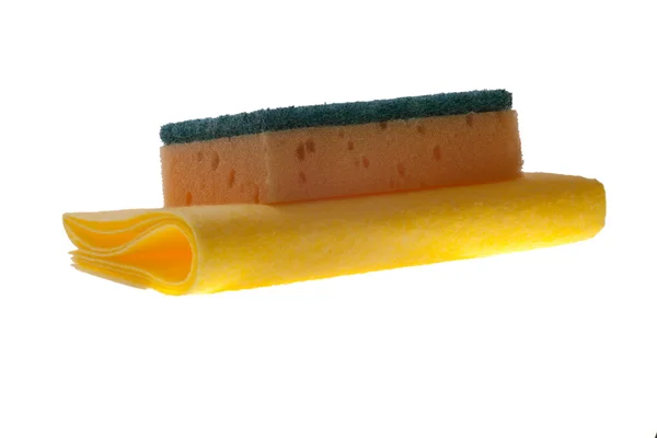 Kitchen sponge and towel — Stock Photo, Image