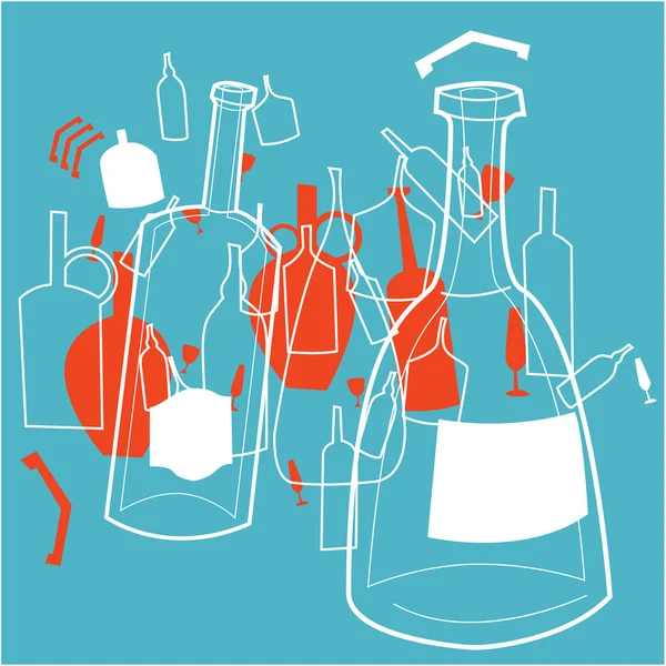 Flessen en wijn-bril — Stockvector