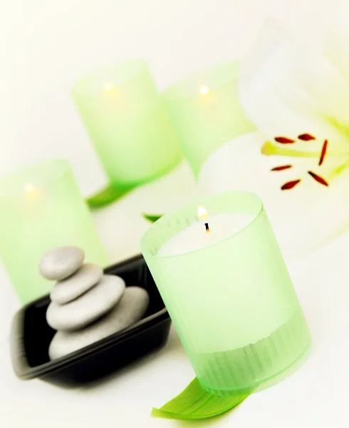 Spa candle and stones — Stock Photo, Image