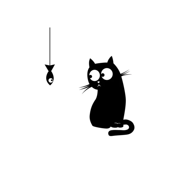 Чёрный кот и рыба — стоковый вектор