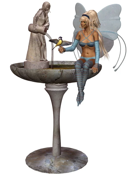 Una fata alla fontana — Foto Stock
