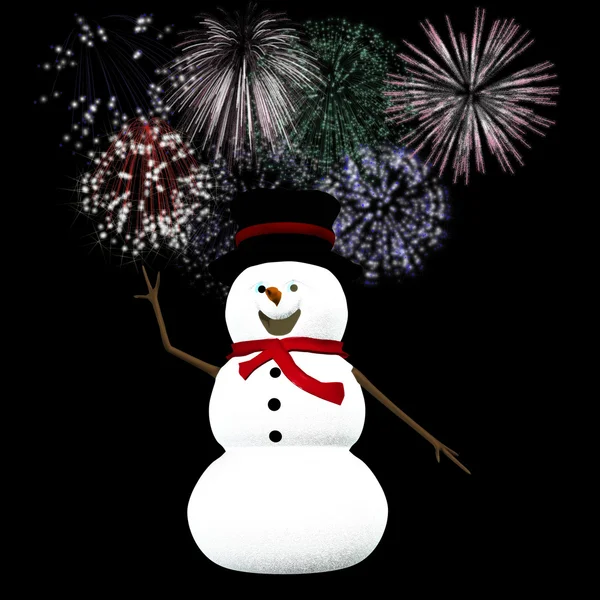 Sněhulák slaví Silvestr — Stock fotografie