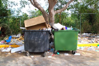 Dirty trash containers messy dirt everywhere clipart