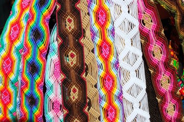 Chiapas Mexico handcrafts belts colorful bracelets clipart