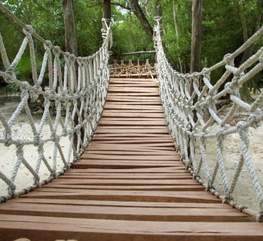 Adventure wooden rope jungle suspension bridge clipart